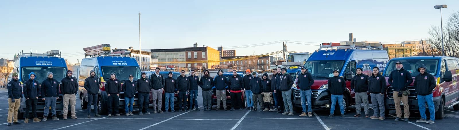 The County Fire team and fleet vehicles in Brooklyn, NYC